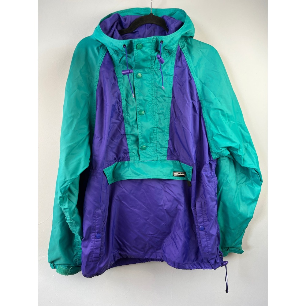 Vintage Helly Hansen‎ Packable Teal Purple Hoodie Pullover Kangaroo Pocket SZM